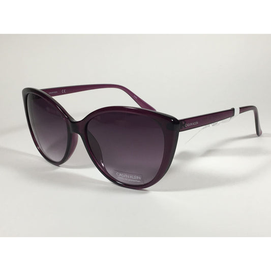 Calvin Klein CK19543S Cat Eye Sunglasses Purple Frame Smoke Gradient Lens - Sunglasses