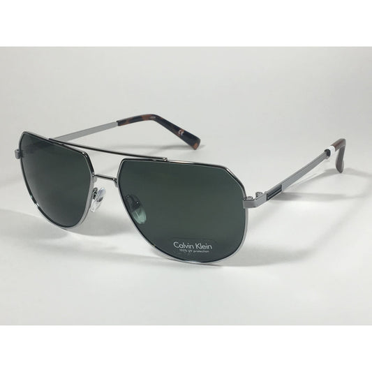 Calvin Klein R161S 033 Aviator Pilot Sunglasses Silver Gray Green Lens - Sunglasses