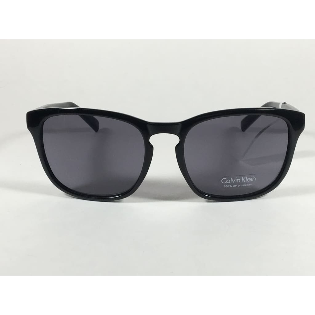 Calvin Klein R720S 001 Keyhole Rectangle Sunglasses Black Gloss Gray Lens - Sunglasses