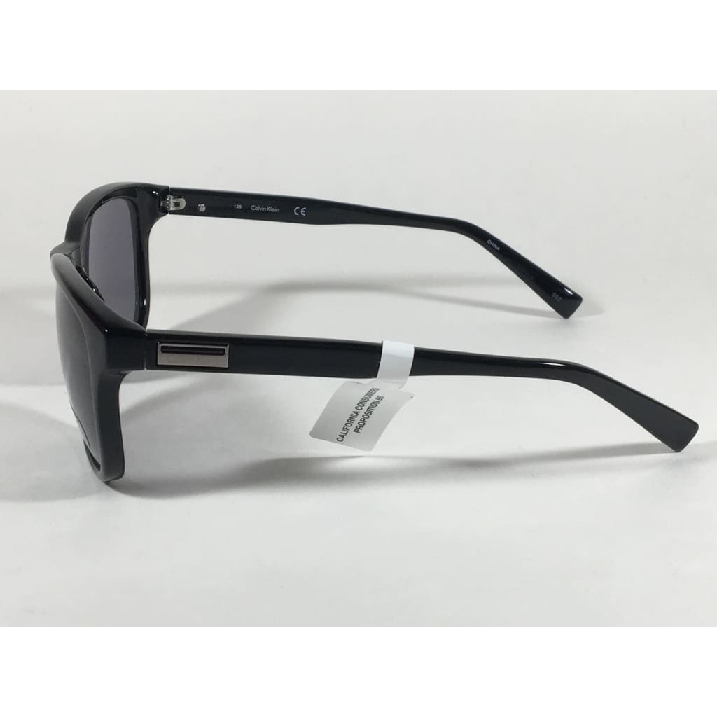 Calvin Klein R720S 001 Keyhole Rectangle Sunglasses Black Gloss Gray Lens - Sunglasses