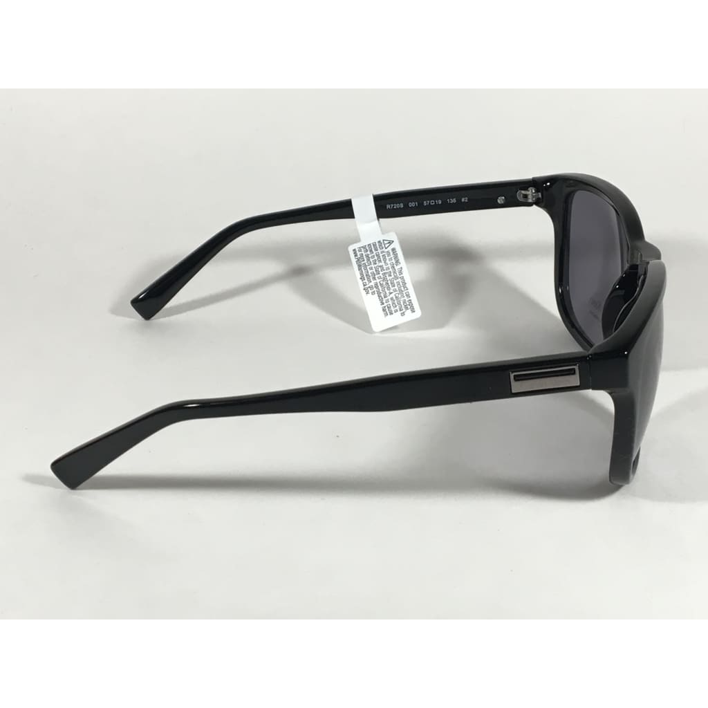 Calvin Klein R720S 001 Keyhole Rectangle Sunglasses Black Gloss Gray Lens - Sunglasses