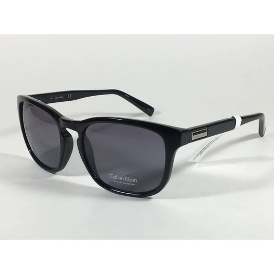 Calvin Klein R720S 001 Keyhole Rectangle Sunglasses Black Gloss Gray Lens - Sunglasses
