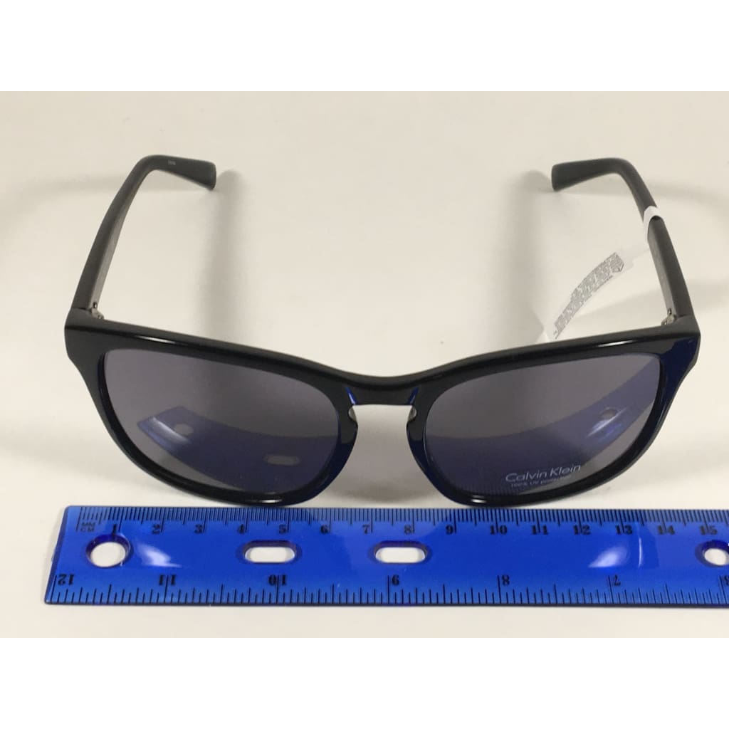 Calvin Klein R720S 001 Keyhole Rectangle Sunglasses Black Gloss Gray Lens - Sunglasses