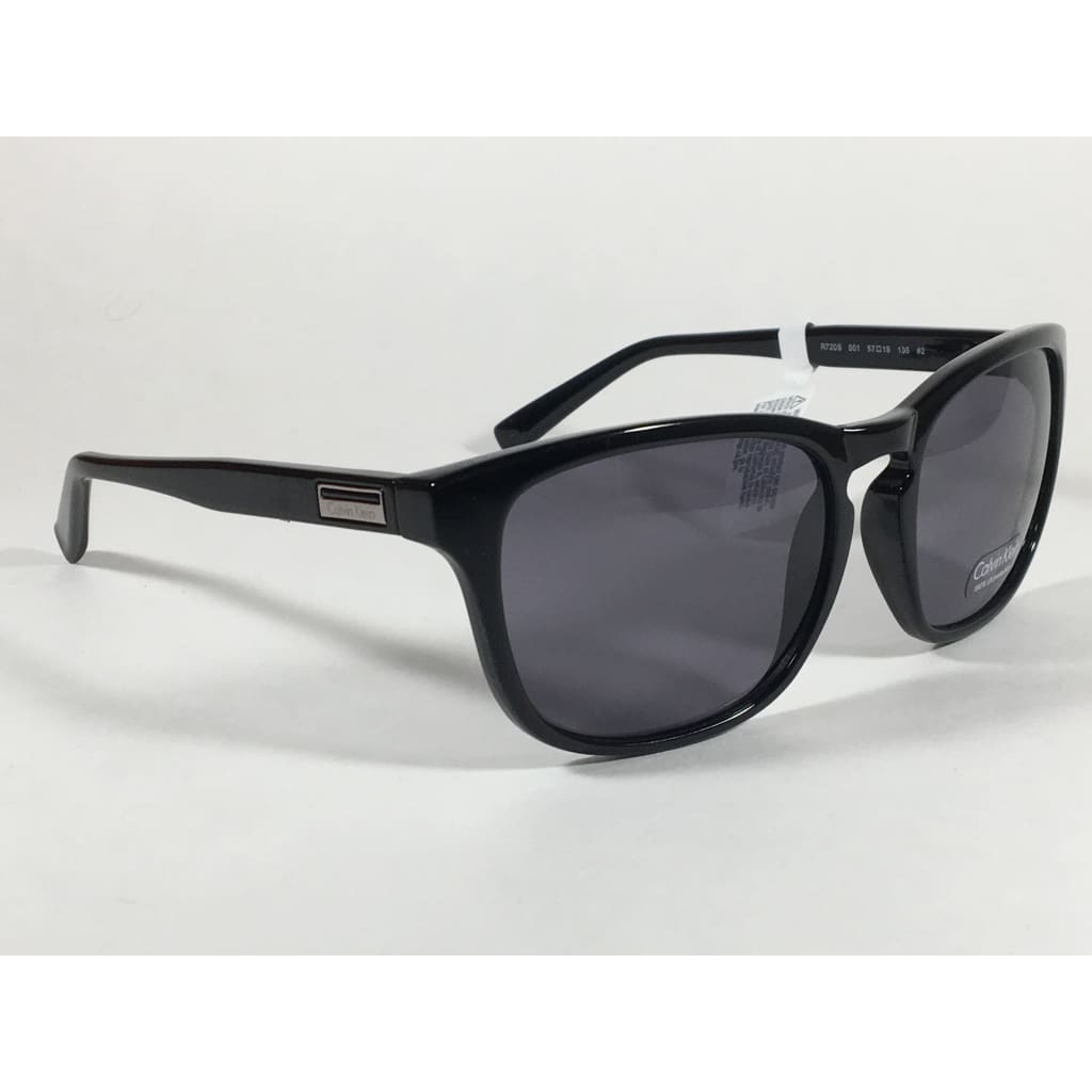 Calvin Klein R720S 001 Keyhole Rectangle Sunglasses Black Gloss Gray Lens - Sunglasses