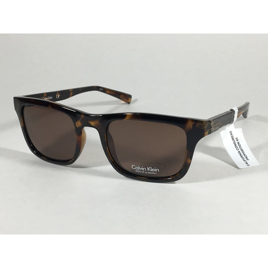 Calvin Klein R748S 206 Sleek Rectangle Sunglasses Brown Tortoise Brown Lens 50mm - Sunglasses