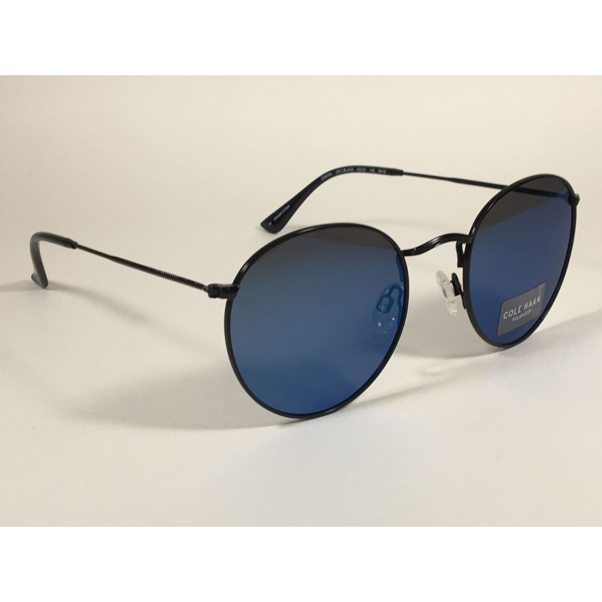 Cole Haan Polarized Round Sunglasses Black Blue Mirror Lens CH8004 001 BLACK - Sunglasses