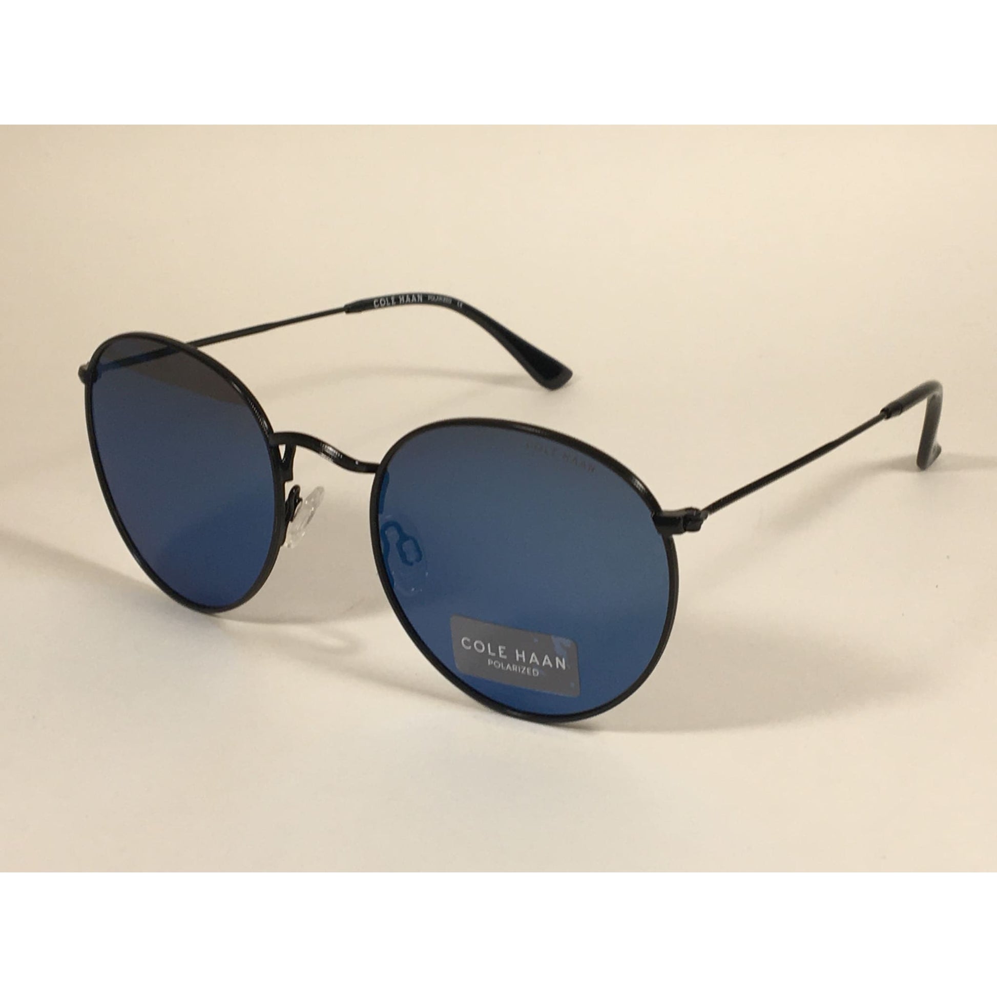 Cole Haan Polarized Round Sunglasses Black Blue Mirror Lens CH8004 001 BLACK - Sunglasses