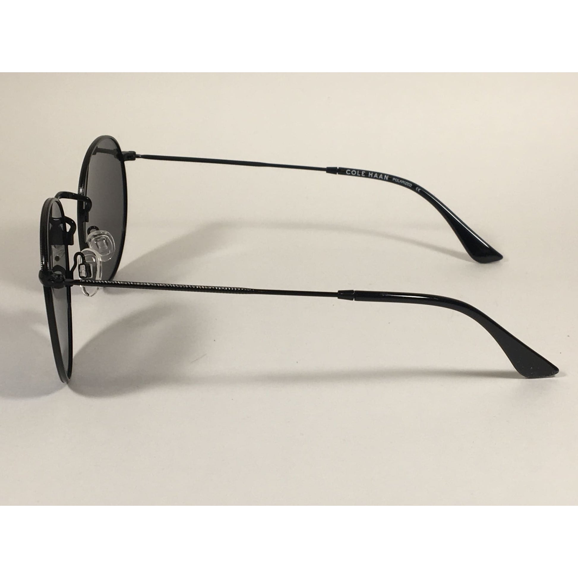 Cole Haan Polarized Round Sunglasses Black Blue Mirror Lens CH8004 001 BLACK - Sunglasses