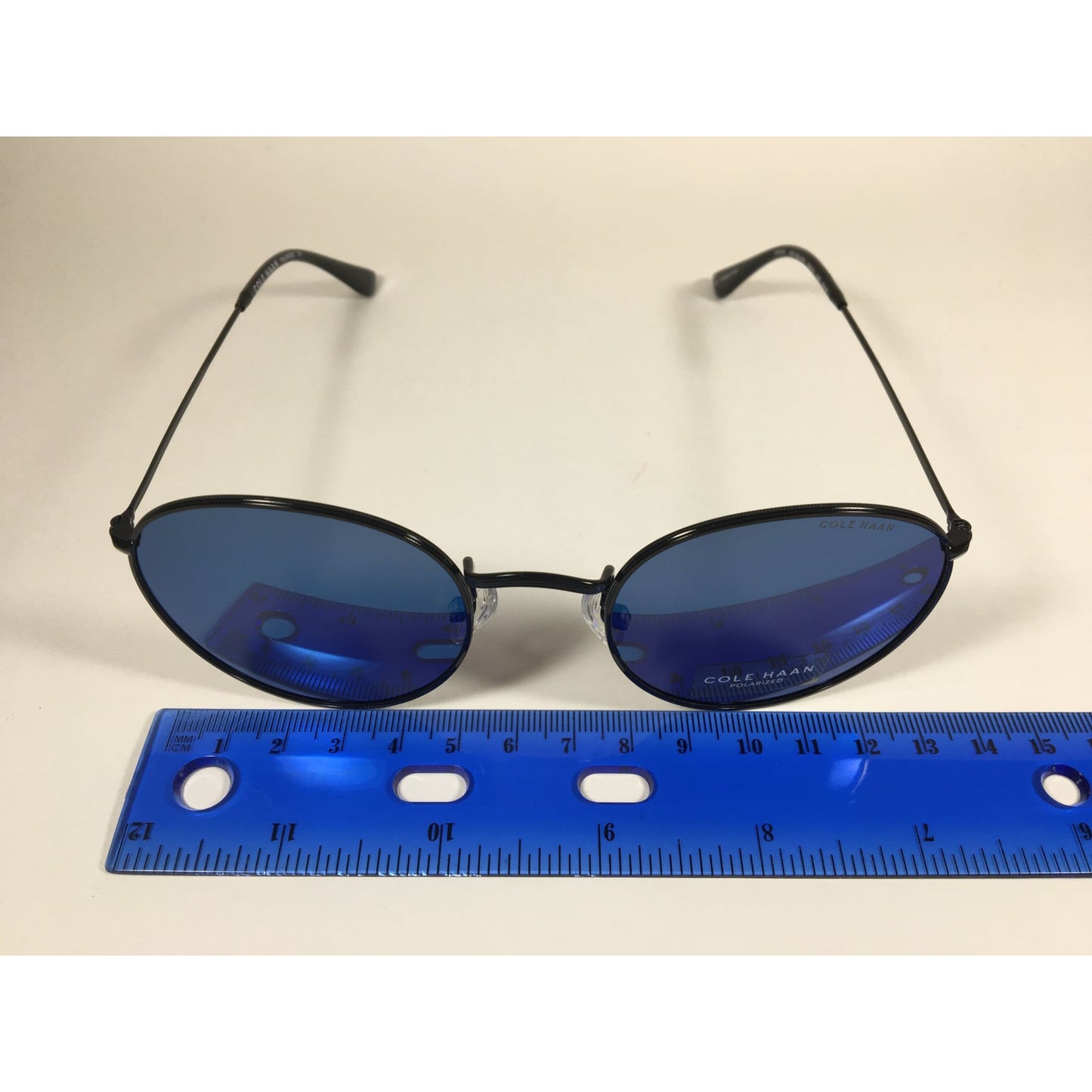 Cole Haan Polarized Round Sunglasses Black Blue Mirror Lens CH8004 001 BLACK - Sunglasses