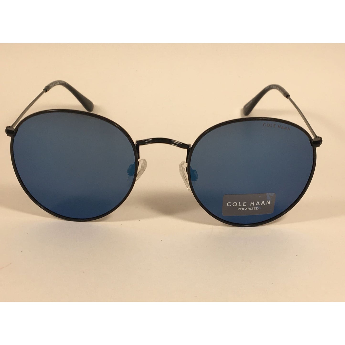 Cole Haan Polarized Round Sunglasses Black Blue Mirror Lens CH8004 001 BLACK - Sunglasses
