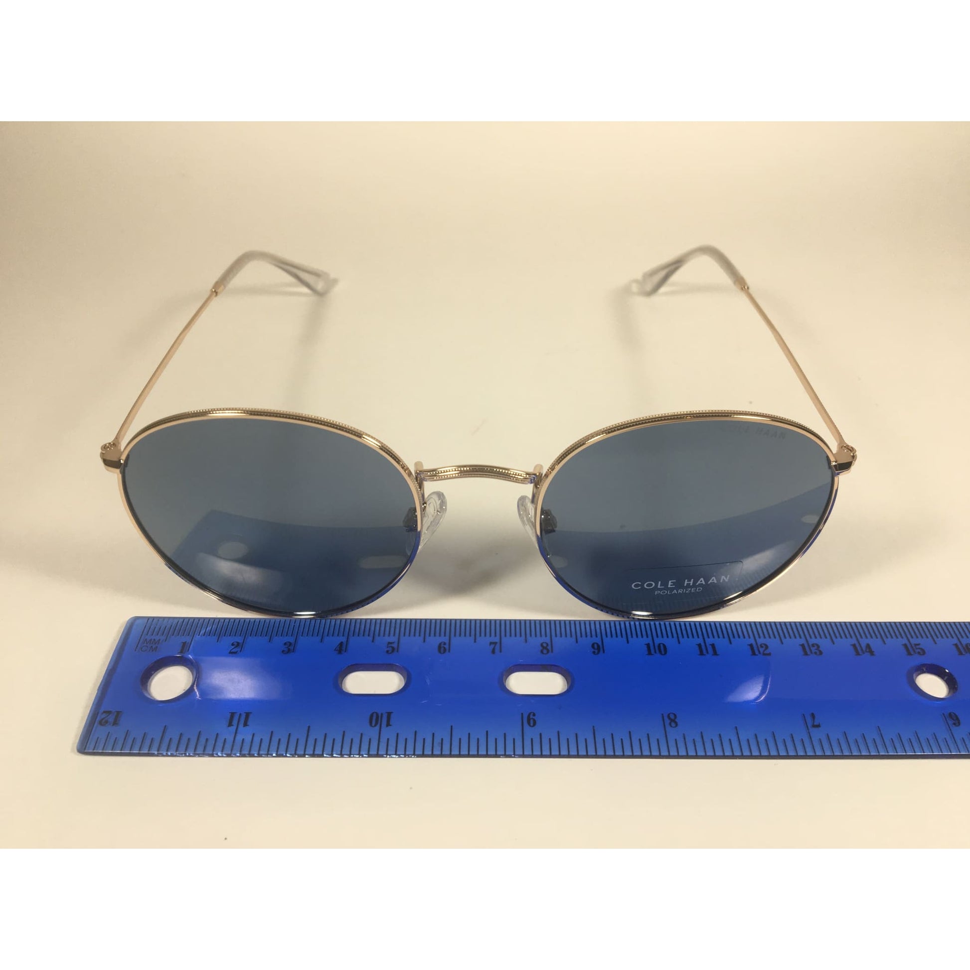 Cole Haan Polarized Round Sunglasses Gold Blue Gray Lens CH8004 717 GOLD - Sunglasses