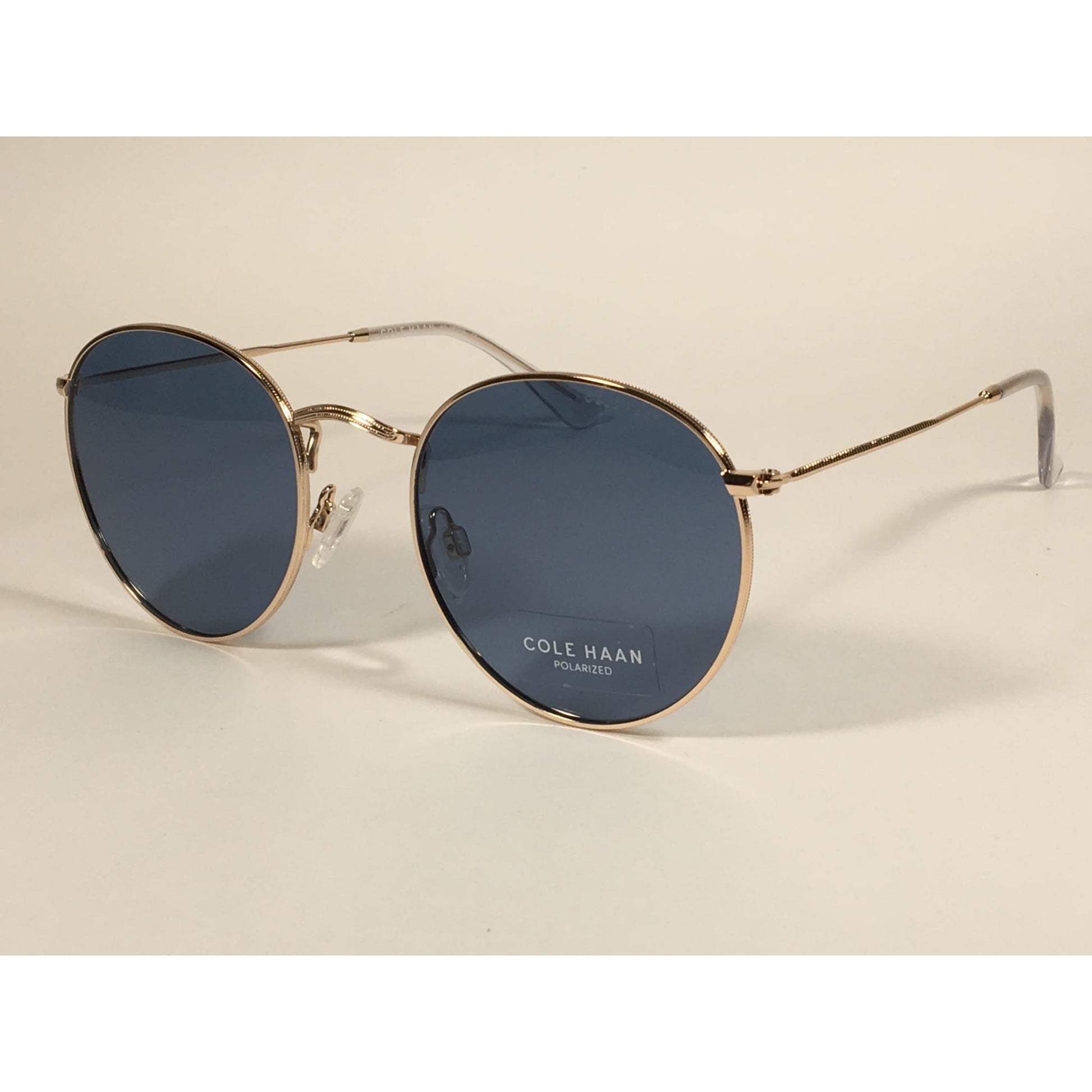 Cole Haan Polarized Round Sunglasses Gold Blue Gray Lens CH8004 717 GOLD - Sunglasses