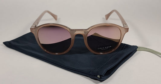 Cole Haan Round Polarized Sunglasses Tan Crystal Blush Pink Mirror Lens CH9003 651 BLUSH - Sunglasses