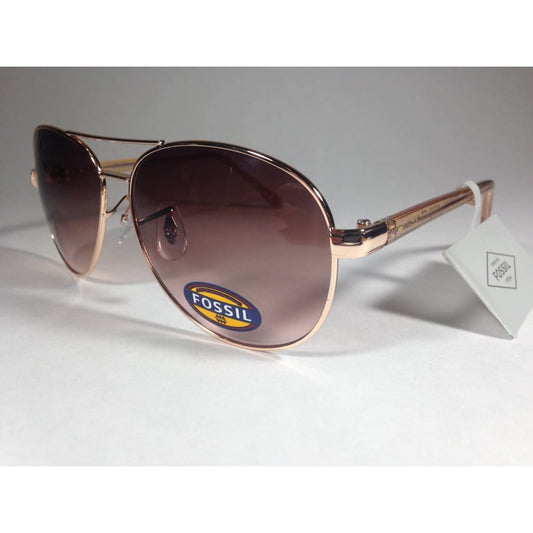 Fossil Aviator Pilot Sunglasses Rose Gold Frame Brown Gradient Lens Fw12 - Sunglasses