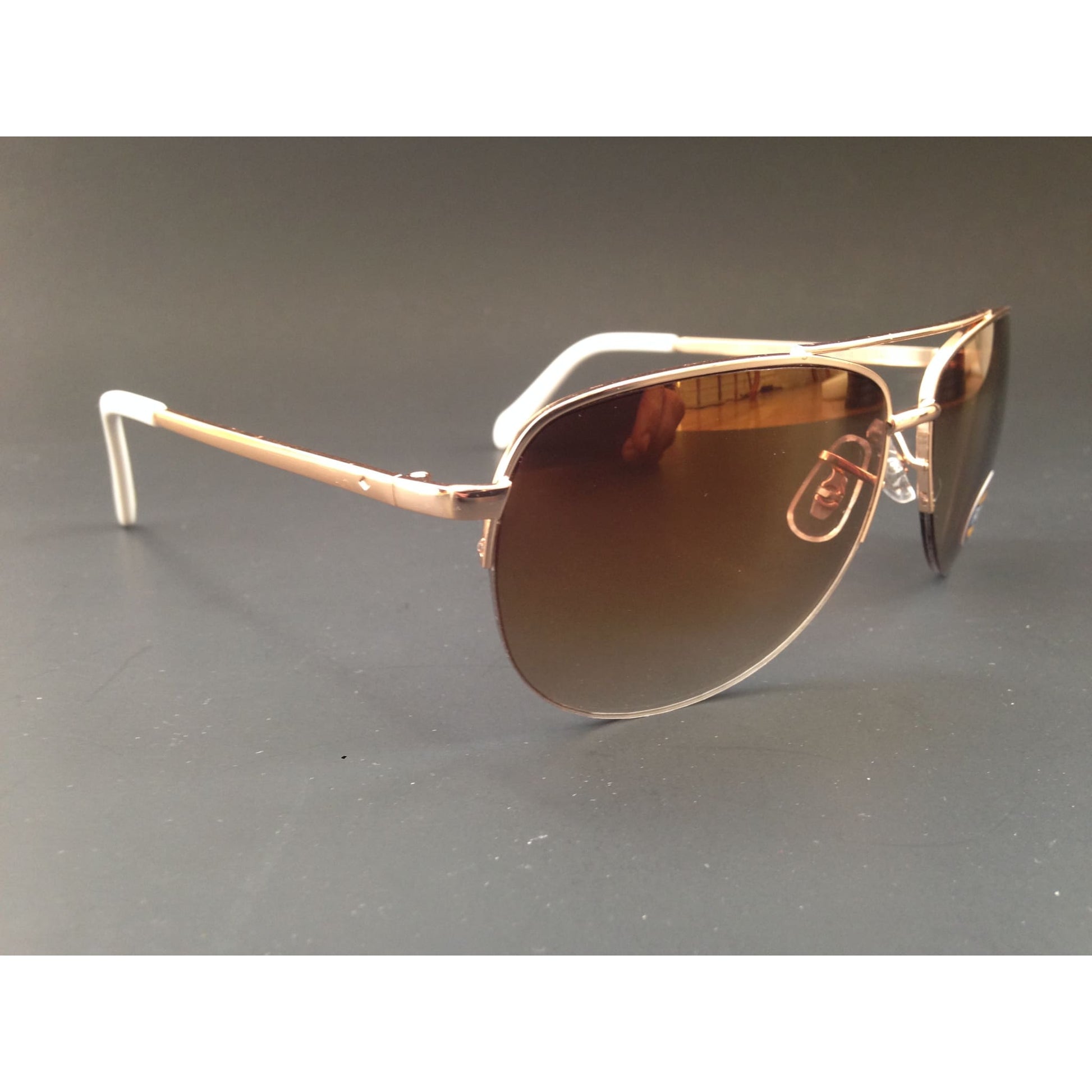 Fossil Aviator Sunglasses Semi Rim Gold Frame Yellow Brown Gradient Mirror Lens FW5 - Sunglasses