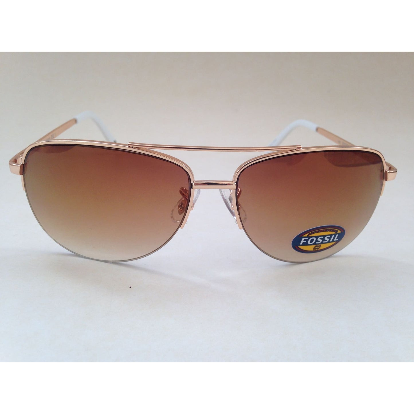 Fossil Aviator Sunglasses Semi Rim Gold Frame Yellow Brown Gradient Mirror Lens FW5 - Sunglasses