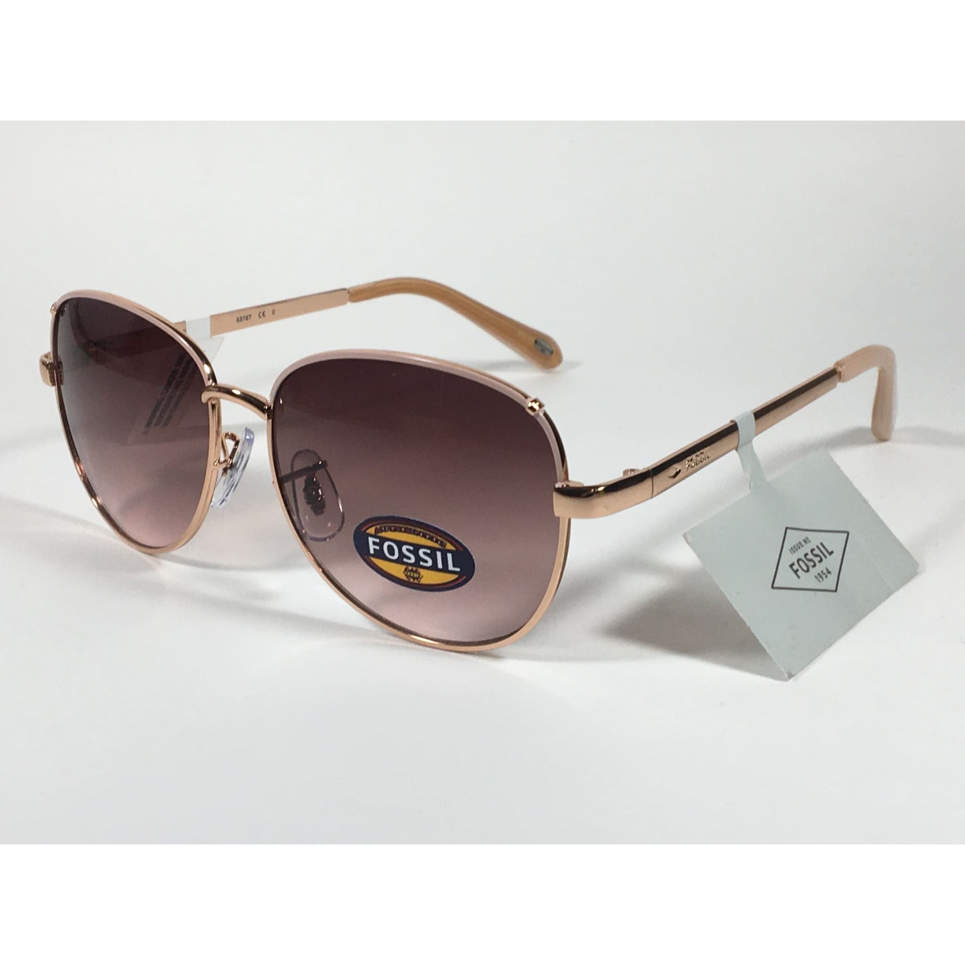 Fossil FW107 Aviator Sunglasses Rose Gold Metal Frame Brown Pink Gradi – TheSunglassFashion