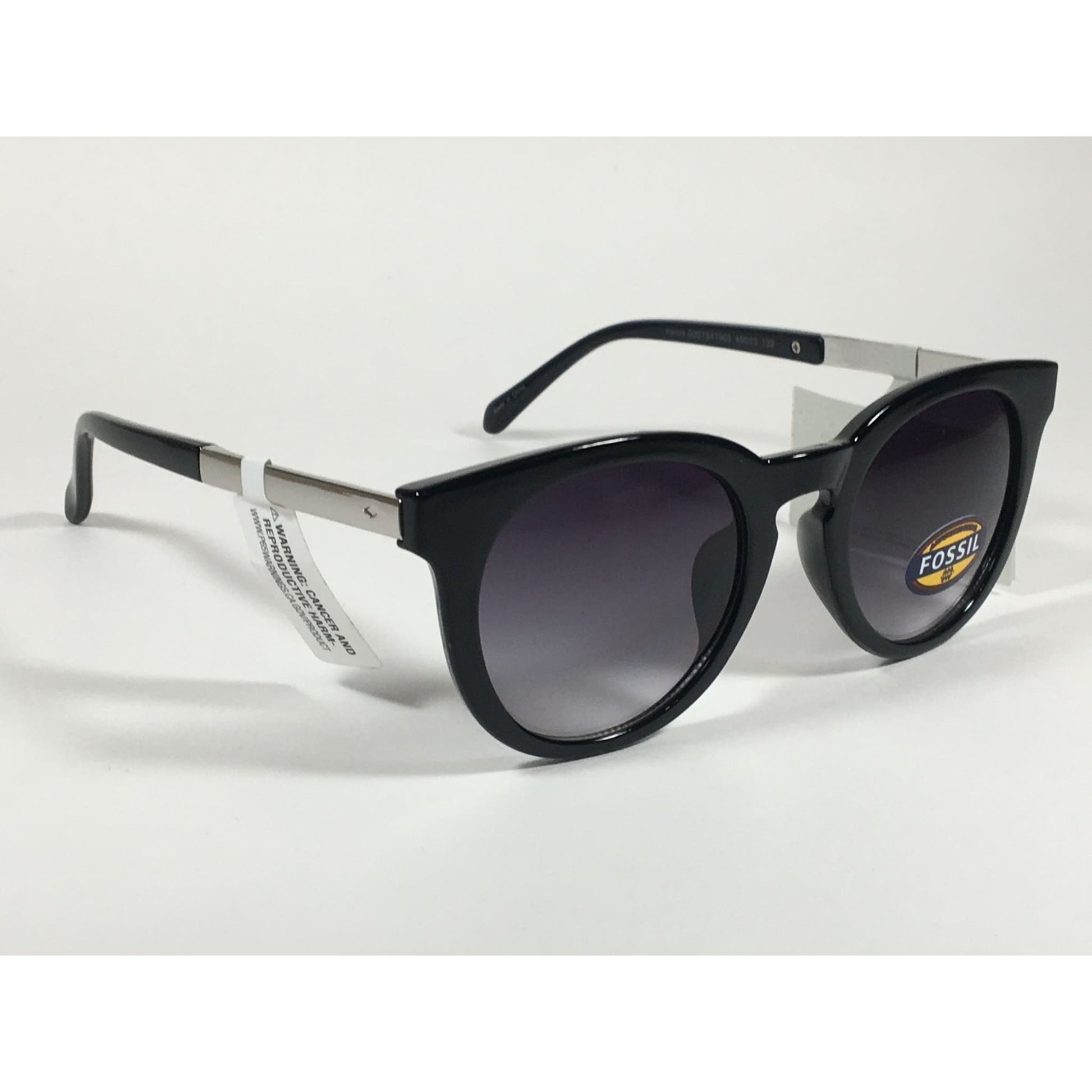 Fossil Round Keyhole Sunglasses FW109 Black Silver Frame Gray Gradient Lens - Sunglasses