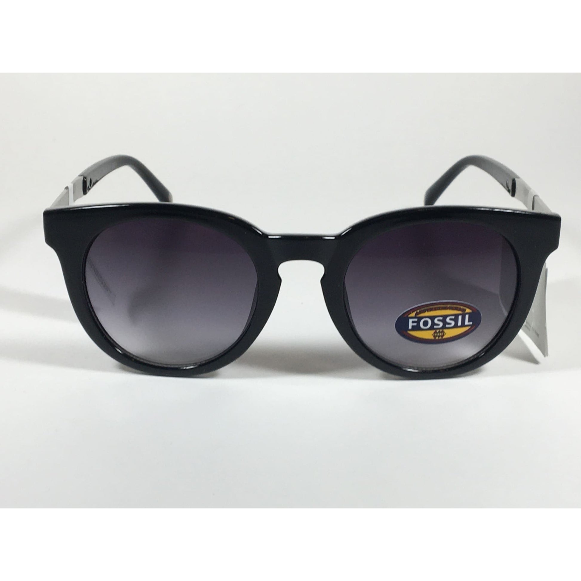 Fossil Round Keyhole Sunglasses FW109 Black Silver Frame Gray Gradient Lens - Sunglasses