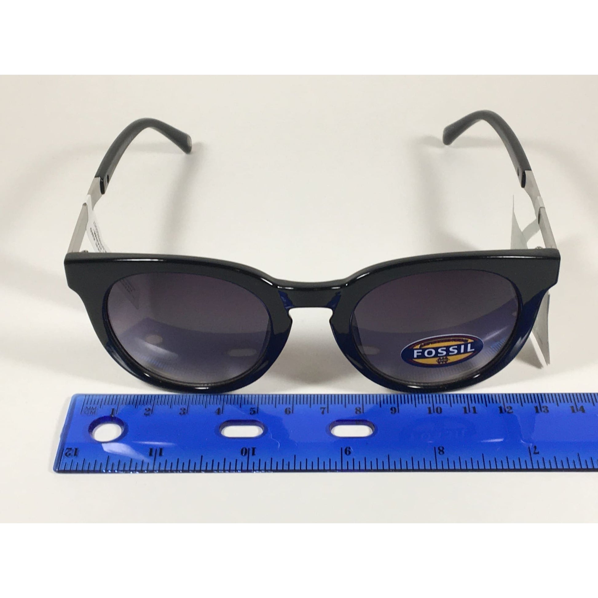 Fossil Round Keyhole Sunglasses FW109 Black Silver Frame Gray Gradient Lens - Sunglasses