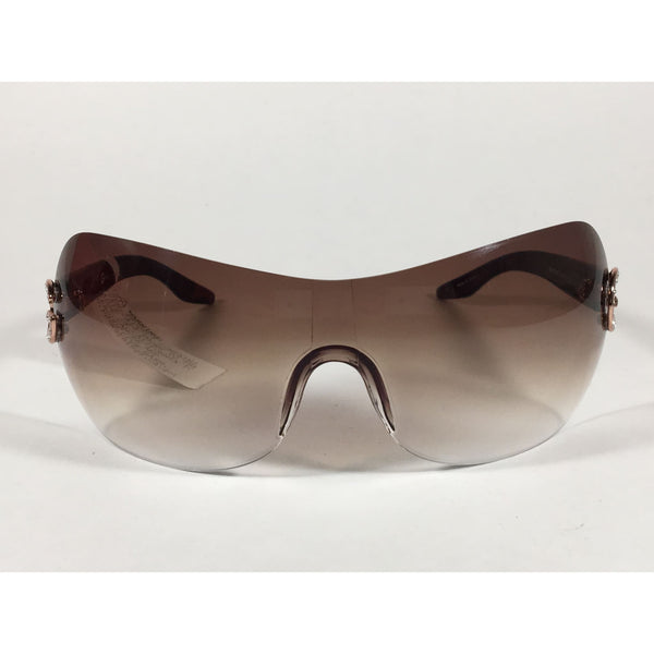 G By Guess Shield Sunglasses Brown Tortoise Gradient Lens Rhinestone T