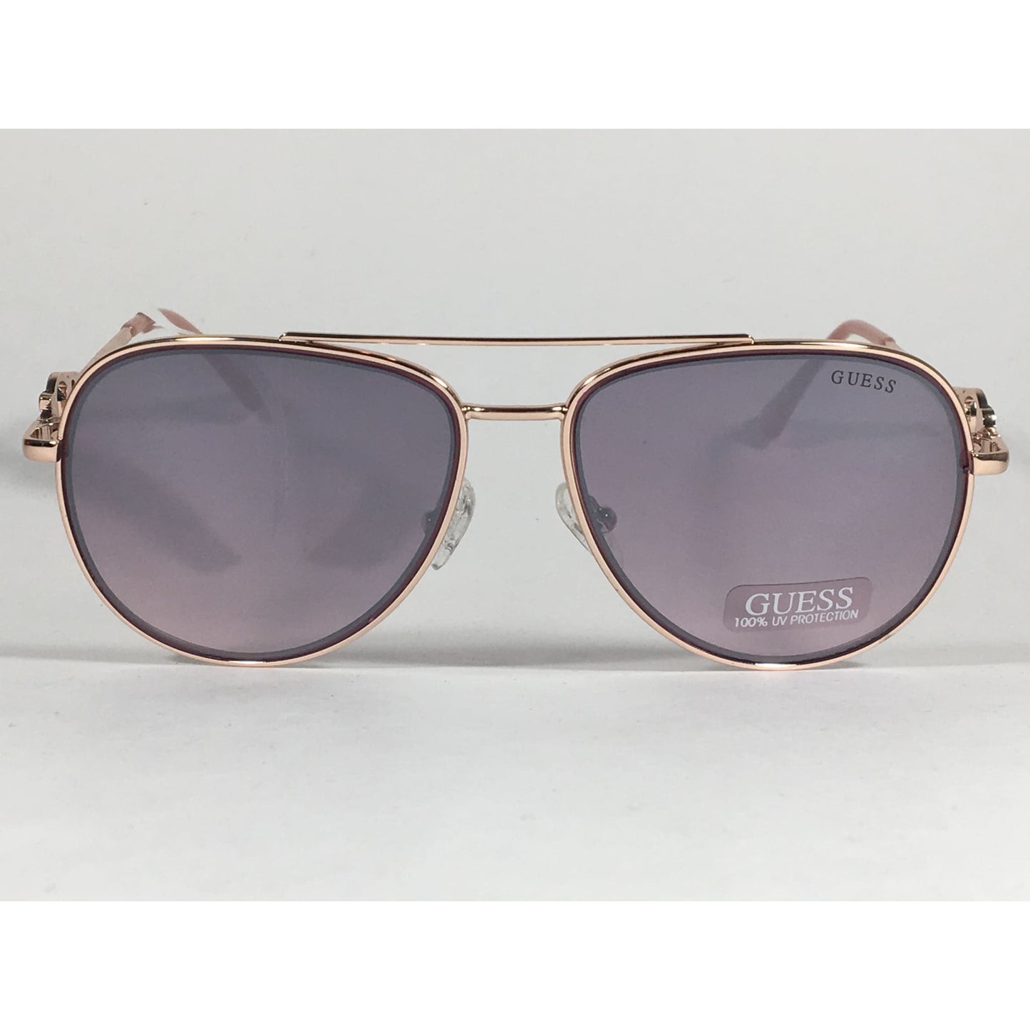 Guess Aviator Pilot Sunglasses Nude Peach Rose Gold Metal Semi Mirror Lens GF0344 28U - Sunglasses