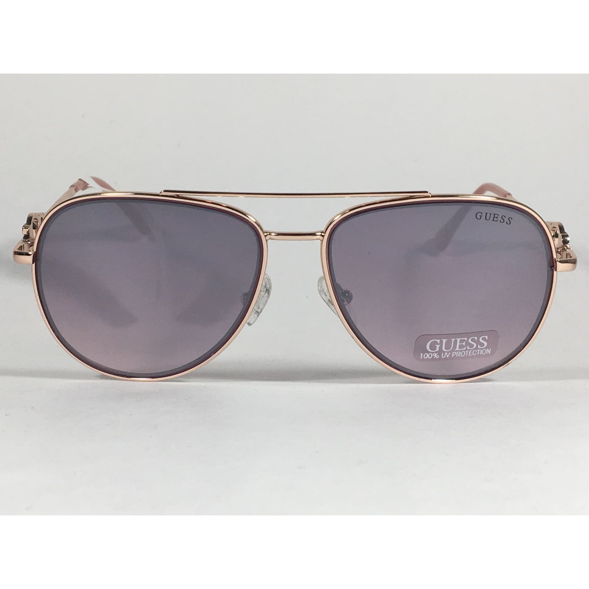 Guess Aviator Pilot Sunglasses Nude Peach Rose Gold Metal Semi Mirror Lens GF0344 28U - Sunglasses
