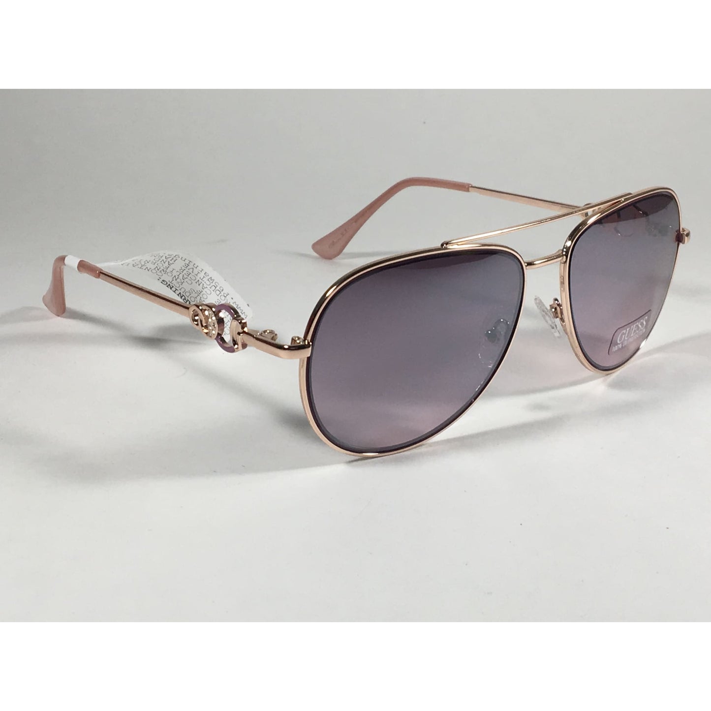 Guess Aviator Pilot Sunglasses Nude Peach Rose Gold Metal Semi Mirror Lens GF0344 28U - Sunglasses