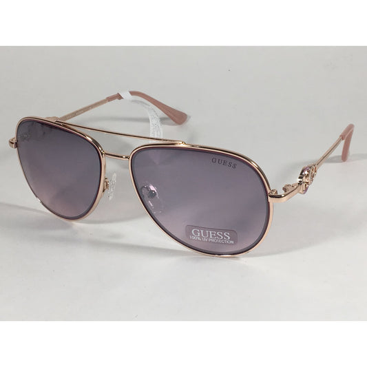 Guess Aviator Pilot Sunglasses Nude Peach Rose Gold Metal Semi Mirror Lens GF0344 28U - Sunglasses