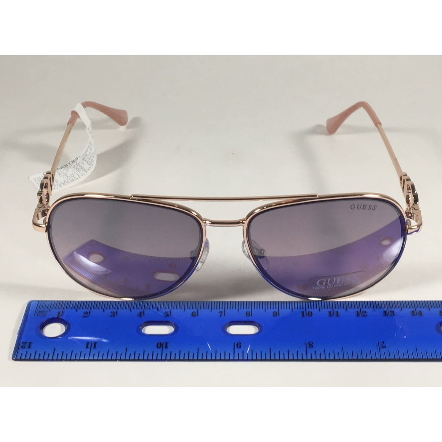 Guess Aviator Pilot Sunglasses Nude Peach Rose Gold Metal Semi Mirror Lens GF0344 28U - Sunglasses
