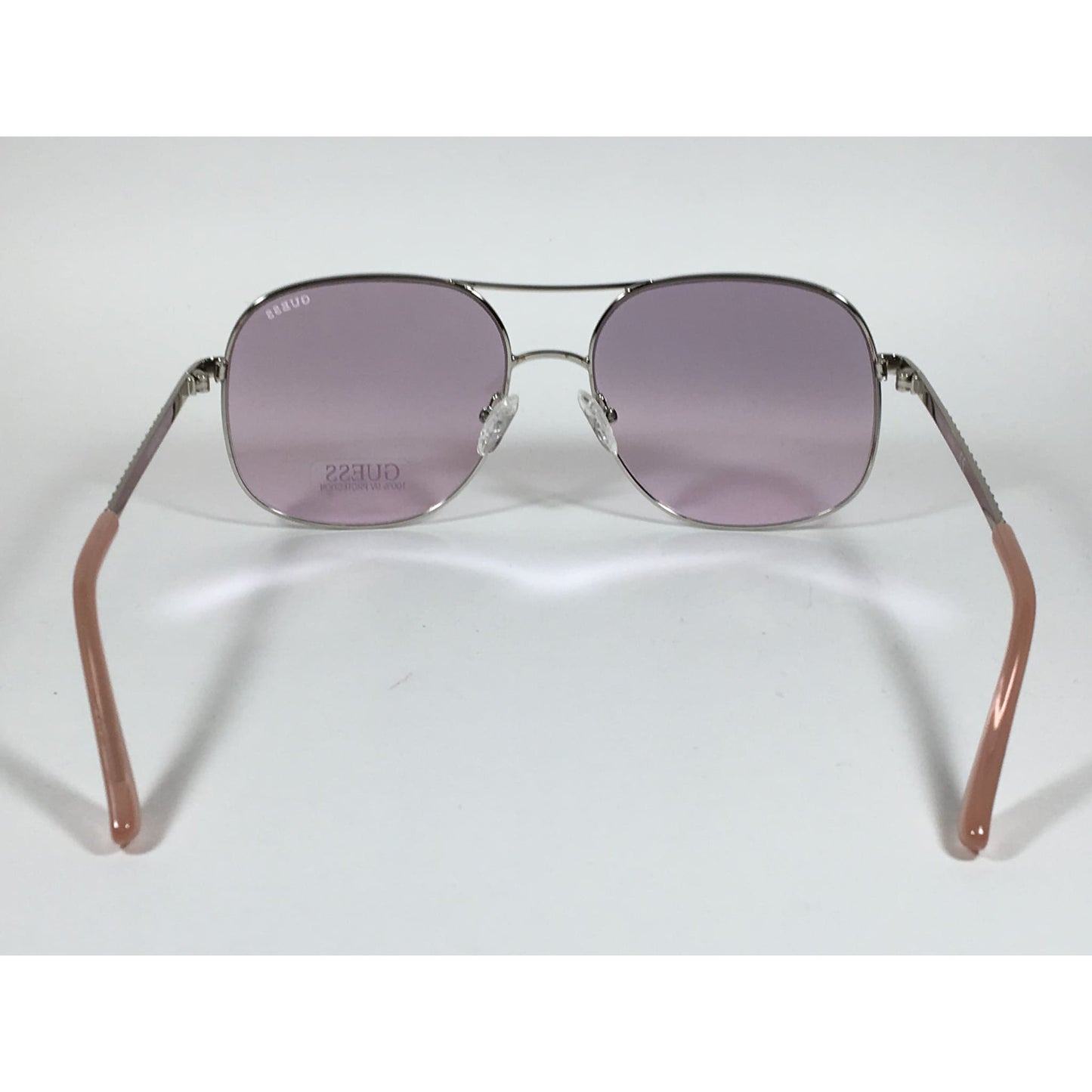Guess Aviator Sunglasses Shiny Nickel Frame with Rhinestones Light Pink Lens GF6081 10Z - Sunglasses