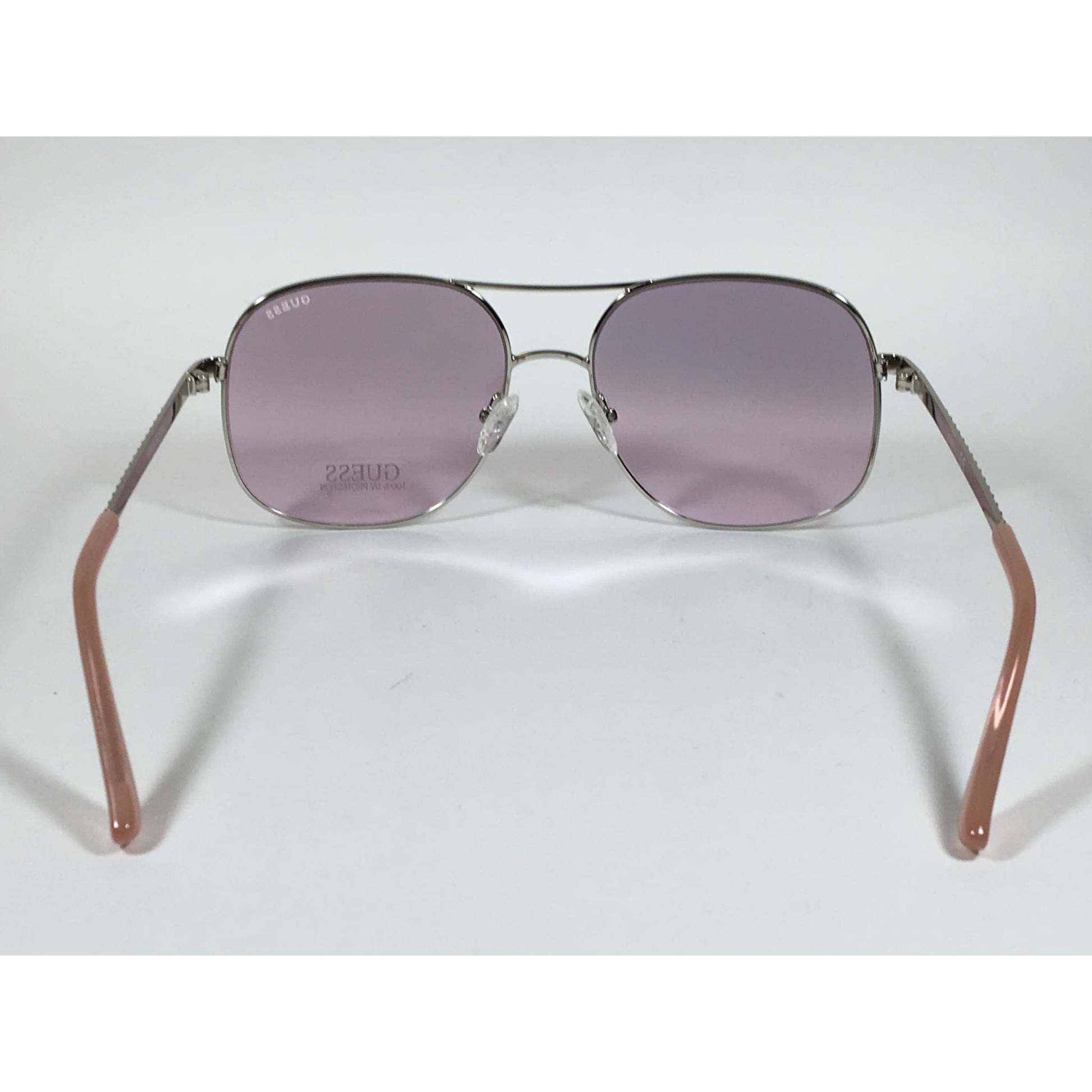 Guess Aviator Sunglasses Shiny Nickel Frame with Rhinestones Light Pink Lens GF6081 10Z - Sunglasses