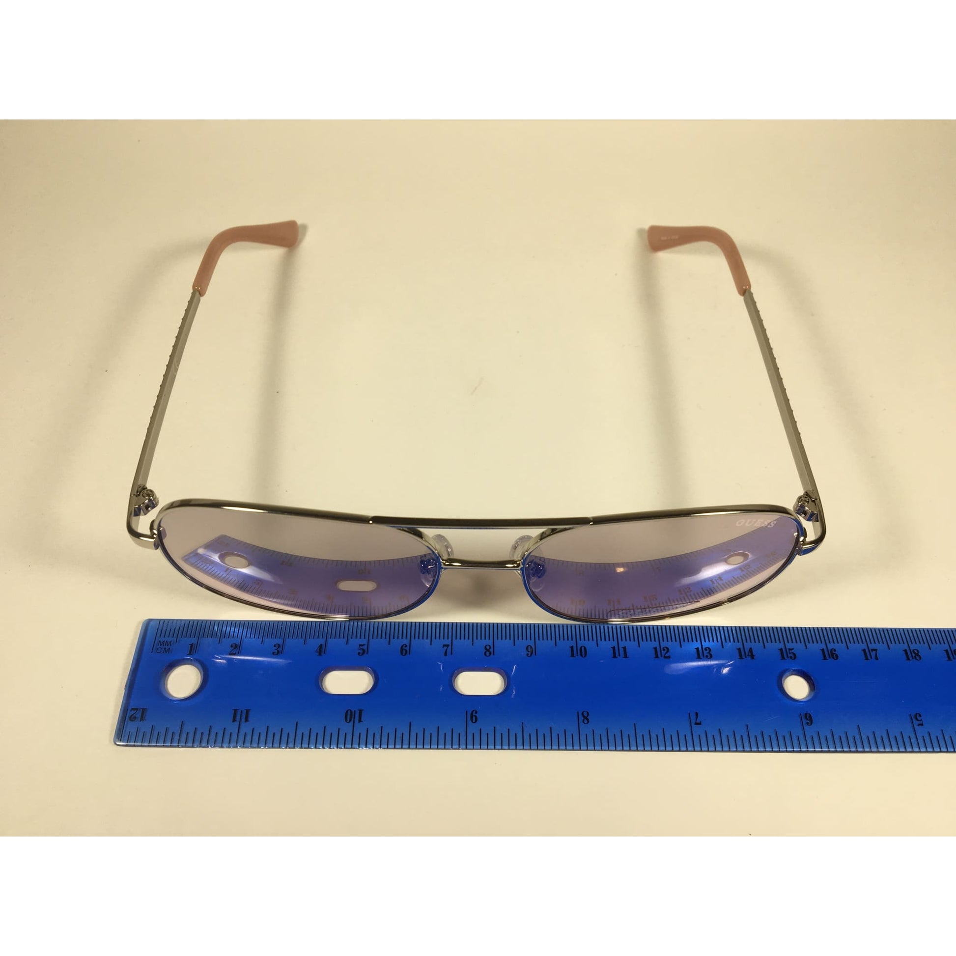 Guess Aviator Sunglasses Shiny Nickel Frame with Rhinestones Light Pink Lens GF6081 10Z - Sunglasses