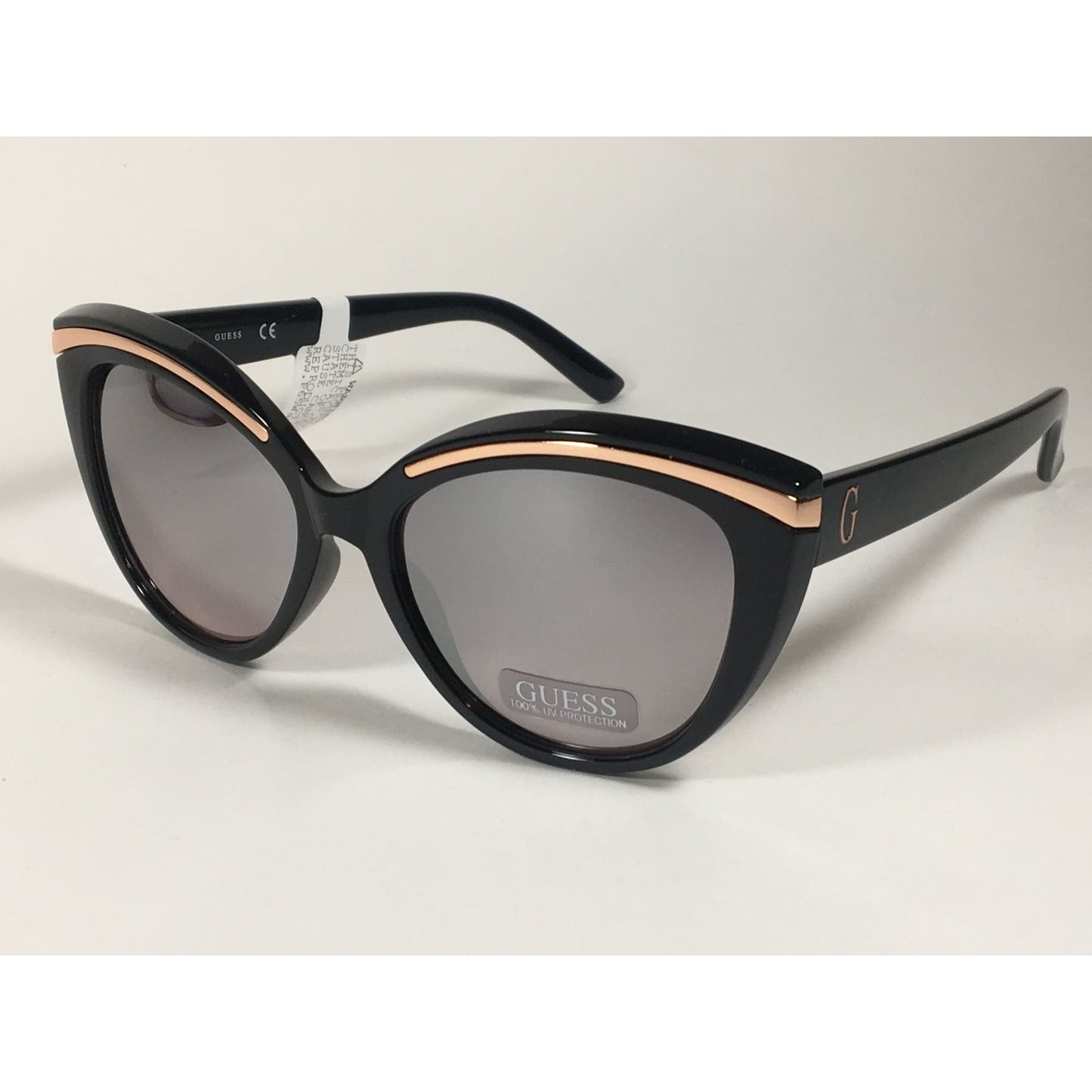 Guess Cat Eye Sunglasses Black And Gold With Silver Mirror Lens GF0357 01U - Sunglasses