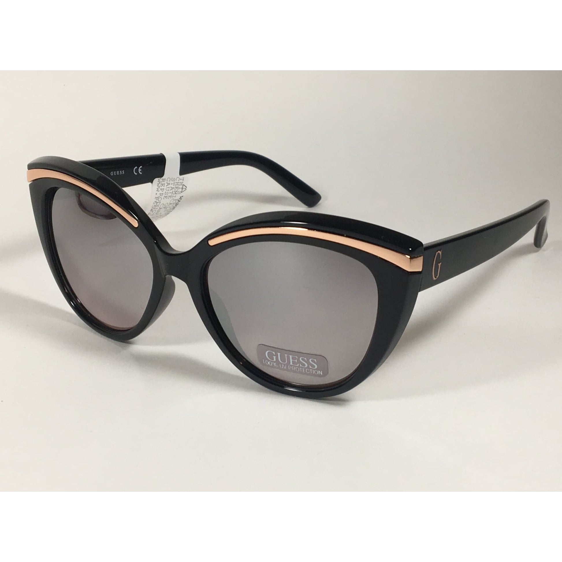 Guess Cat Eye Sunglasses Black And Gold With Silver Mirror Lens GF0357 01U - Sunglasses