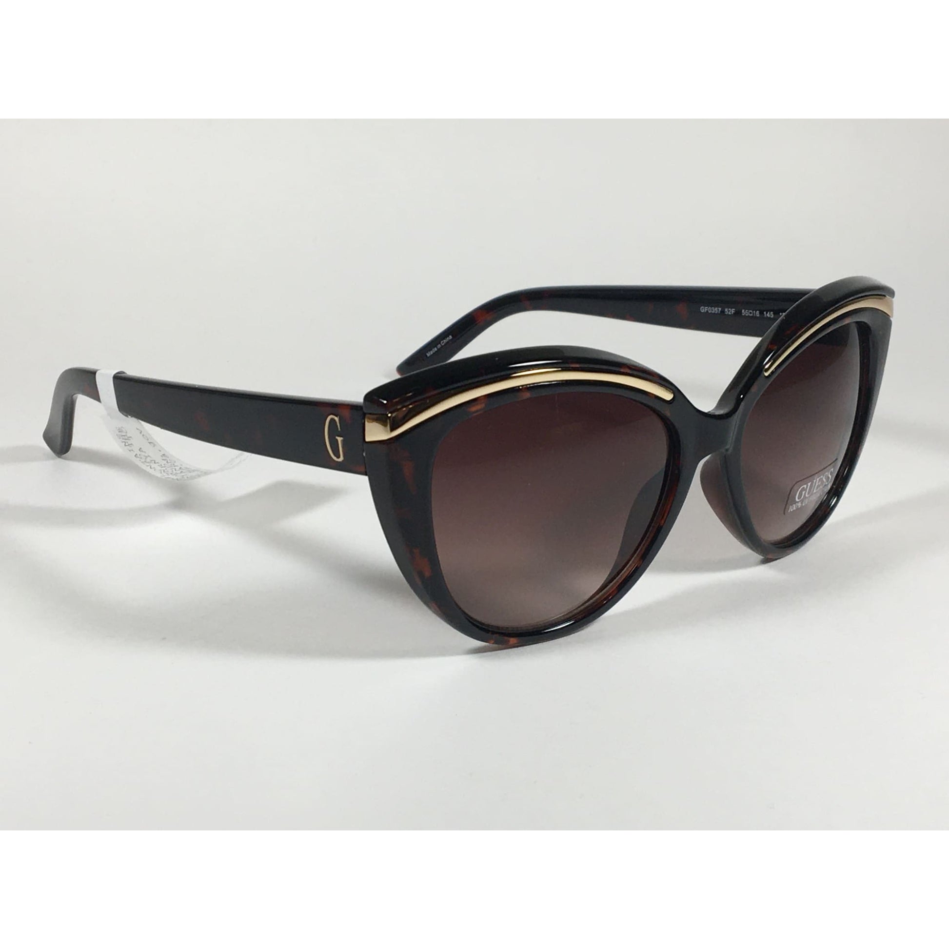 Guess Cat Eye Sunglasses Brown Tortoise Gold Trim Brown Gradient Lens GF0357 52F - Sunglasses