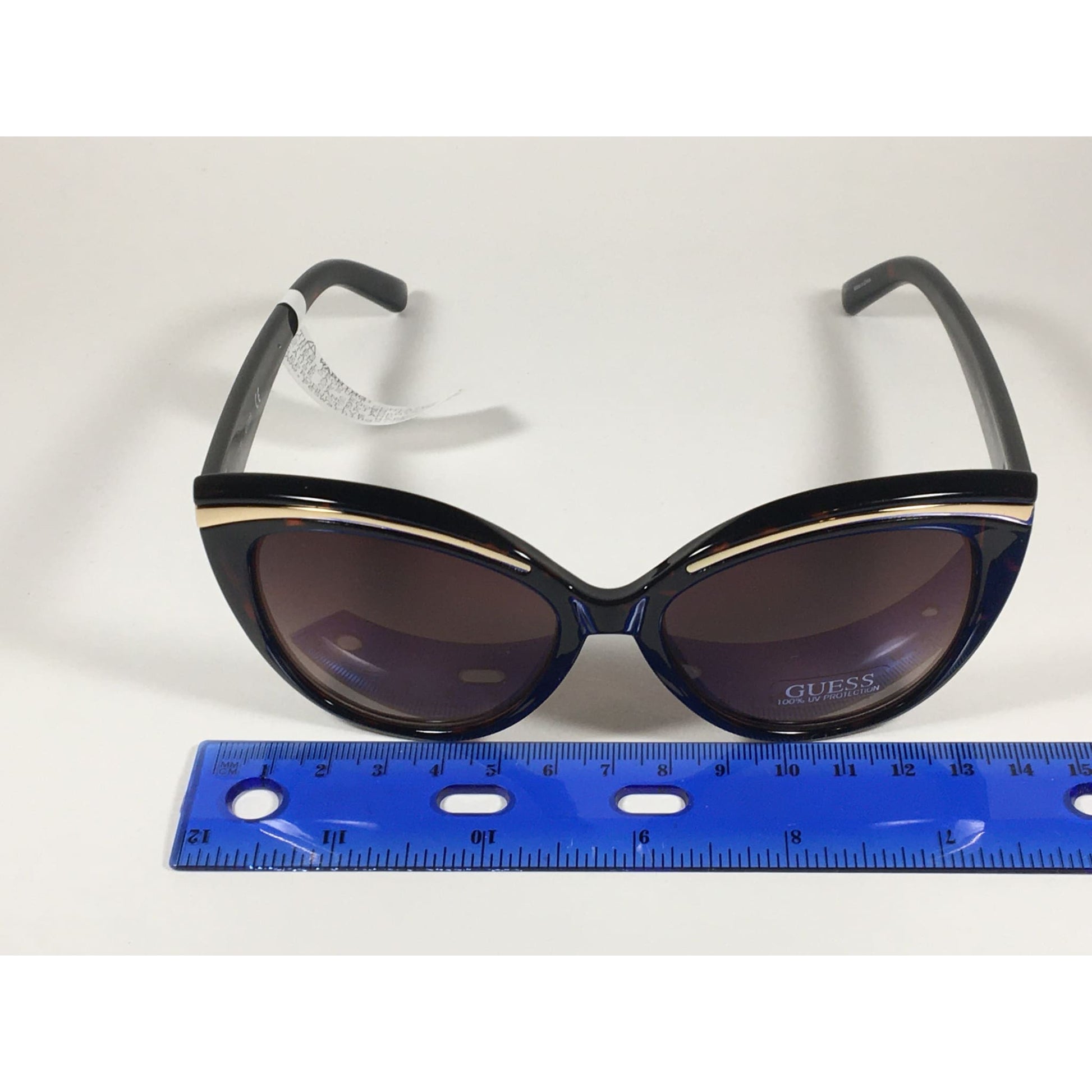 Guess Cat Eye Sunglasses Brown Tortoise Gold Trim Brown Gradient Lens GF0357 52F - Sunglasses