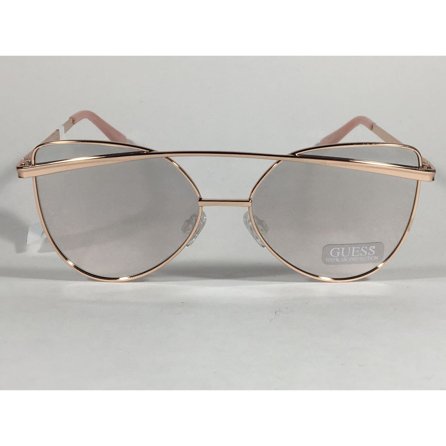 Guess Cat Eye Sunglasses Nude Peach Rose Gold Metal Silver Mirror Lens GF0332 28T - Sunglasses
