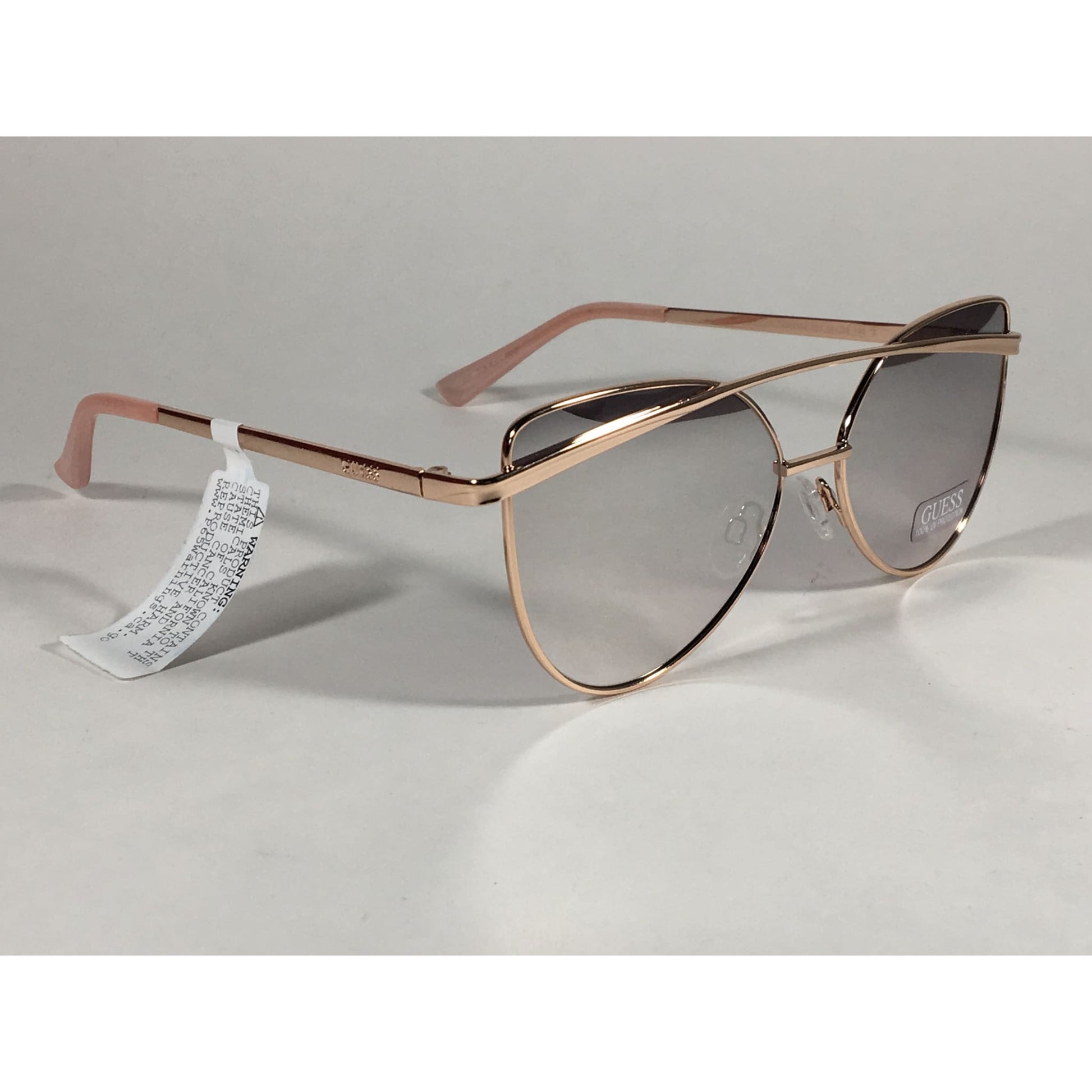 Guess Cat Eye Sunglasses Nude Peach Rose Gold Metal Silver Mirror Lens GF0332 28T - Sunglasses