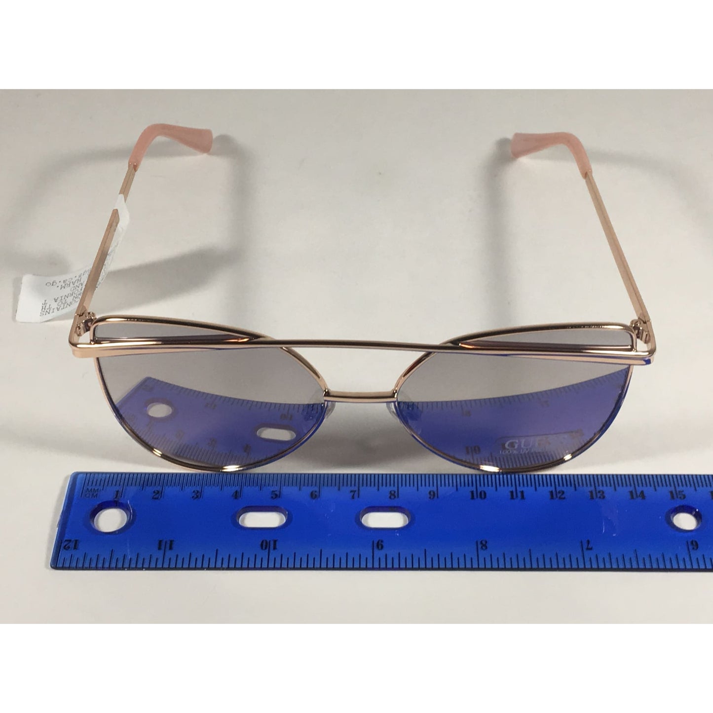 Guess Cat Eye Sunglasses Nude Peach Rose Gold Metal Silver Mirror Lens GF0332 28T - Sunglasses