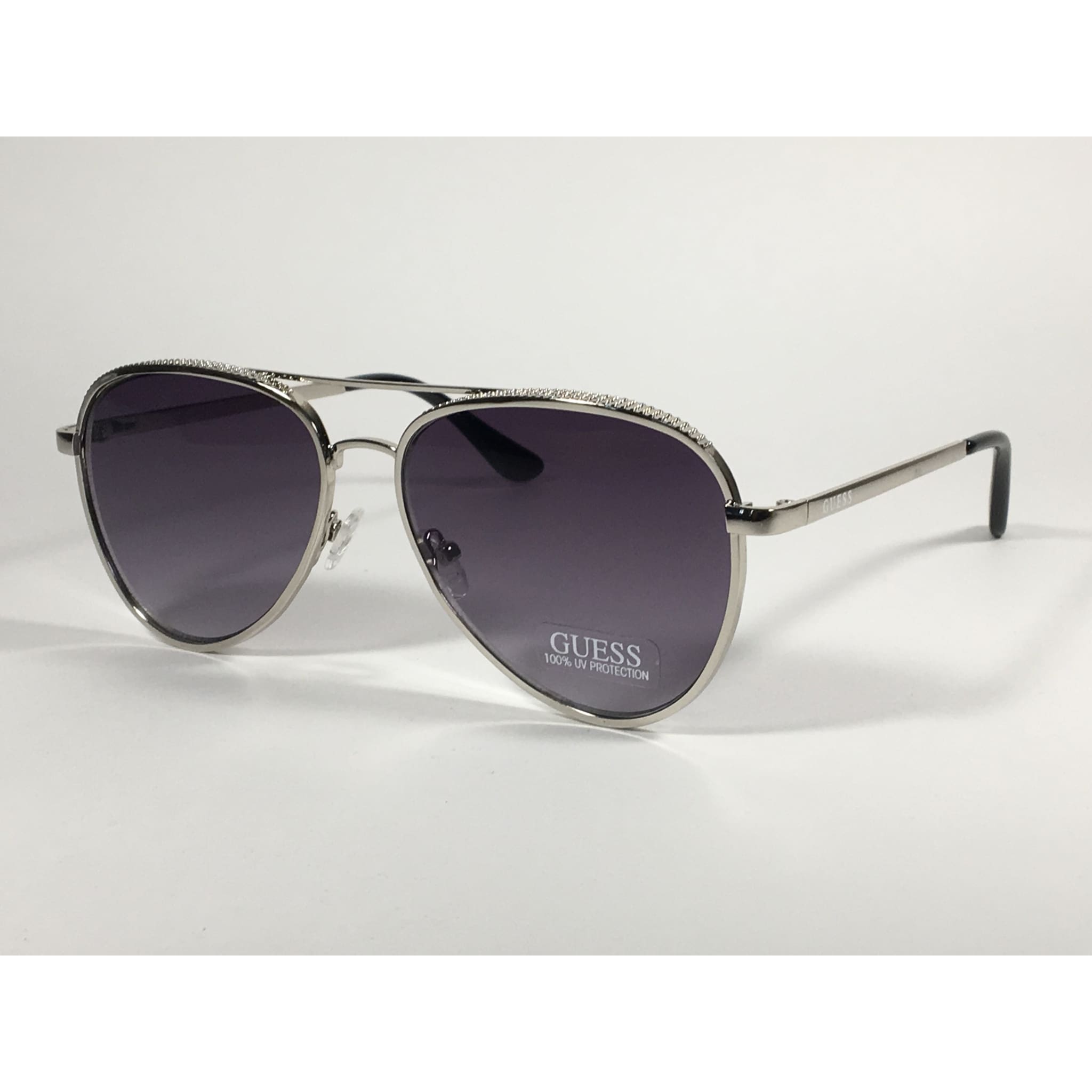 Guess Heavy Aviator Sunglasses Silver Metal Frame Gray Smoke Gradient TheSunglassFashion