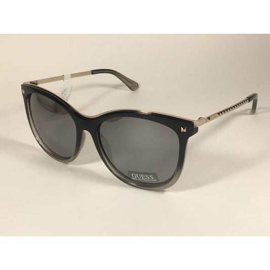 Guess Oversized Designer Sunglasses Black Crystal and Gold Silver Mirror Lens GF0302 05C - Sunglasses