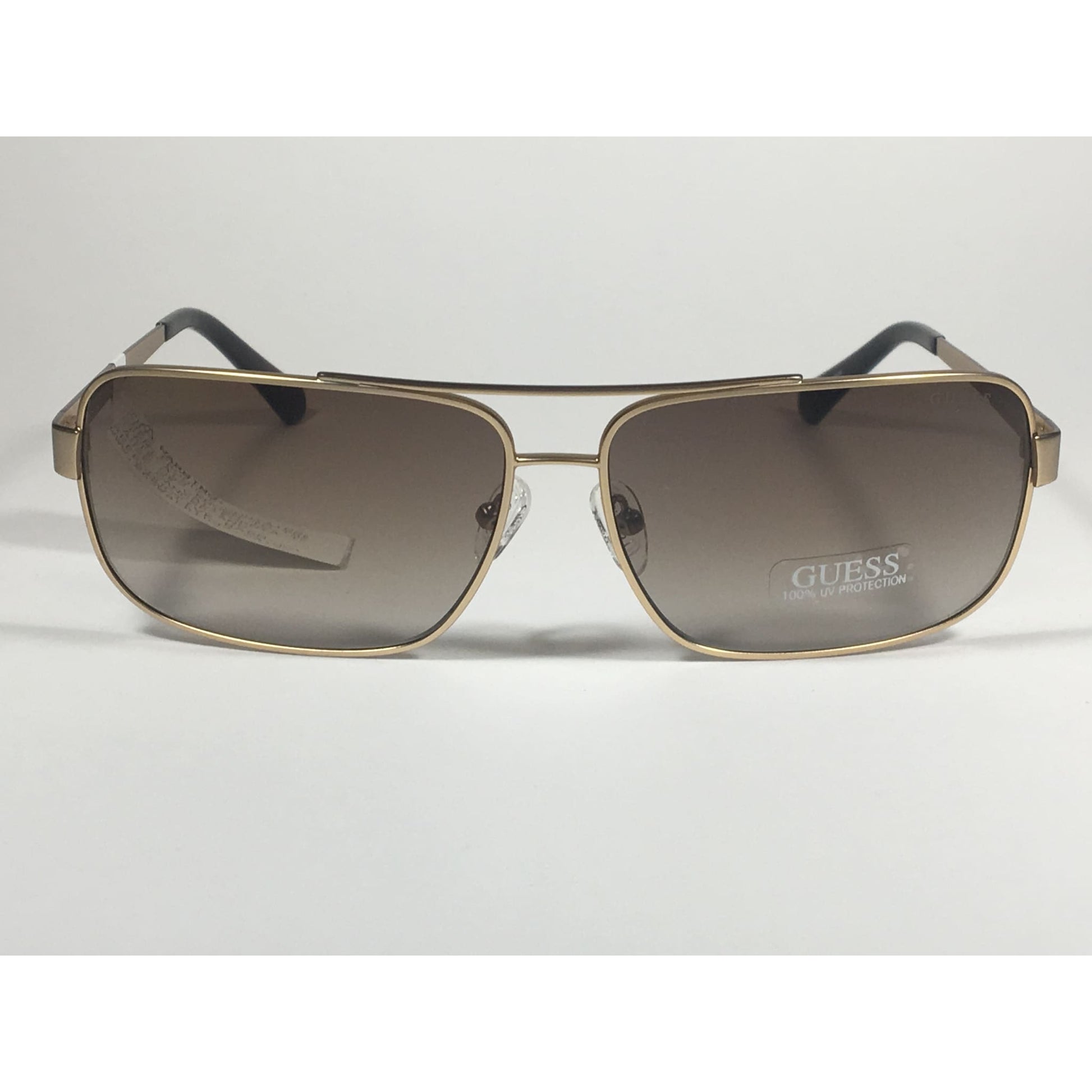 Guess Rectangle GU6931 32N Sunglasses Matte Gold Metal Frame Brown Gradient Lens - Sunglasses