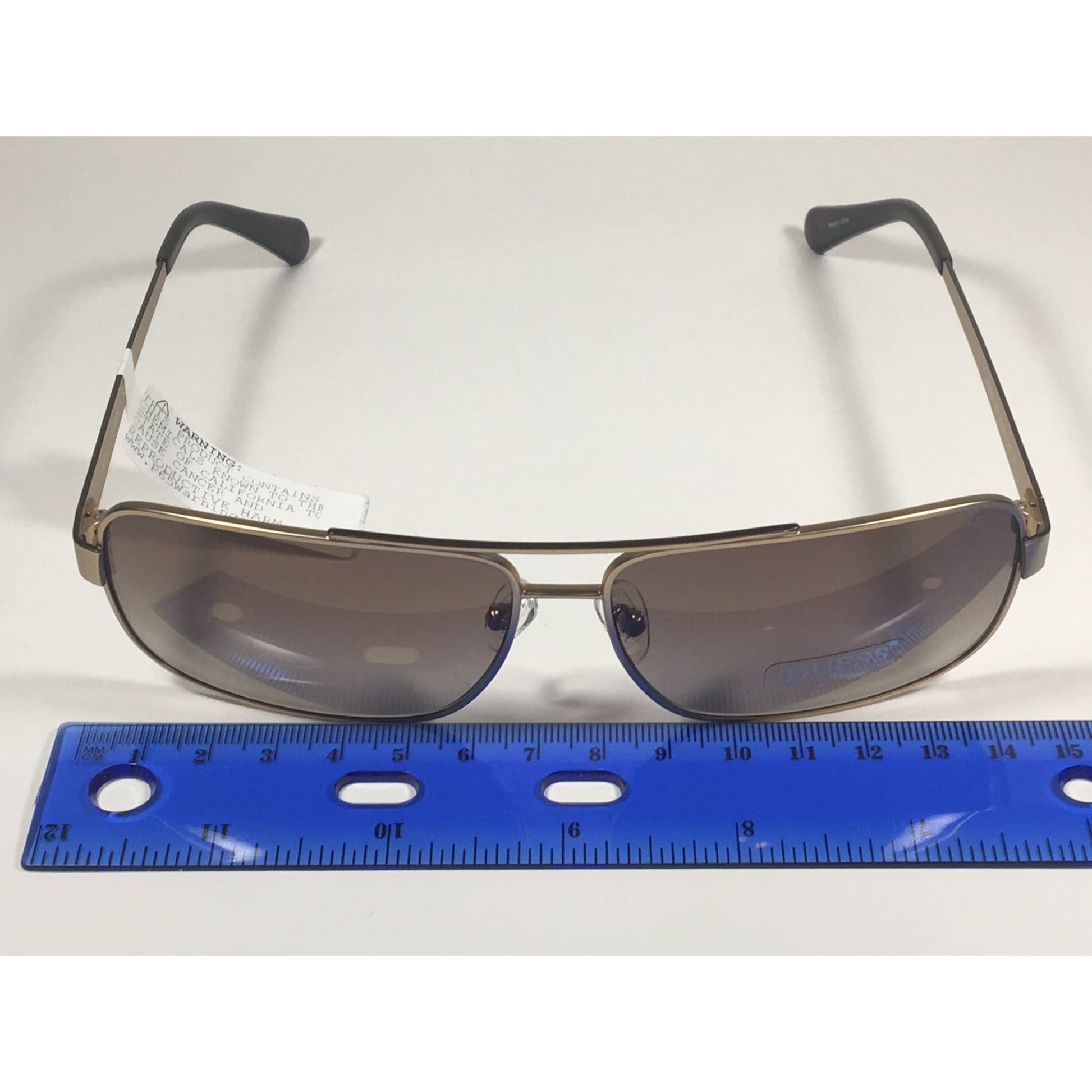 Guess Rectangle GU6931 32N Sunglasses Matte Gold Metal Frame Brown Gradient Lens - Sunglasses