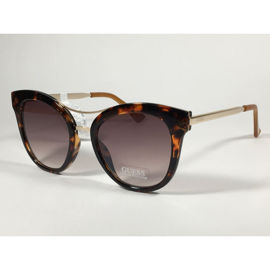 Guess Round Cat Eye Sunglasses Gold Brown Tortoise Frame Brown Gradient Lens GF0304 52G - Sunglasses