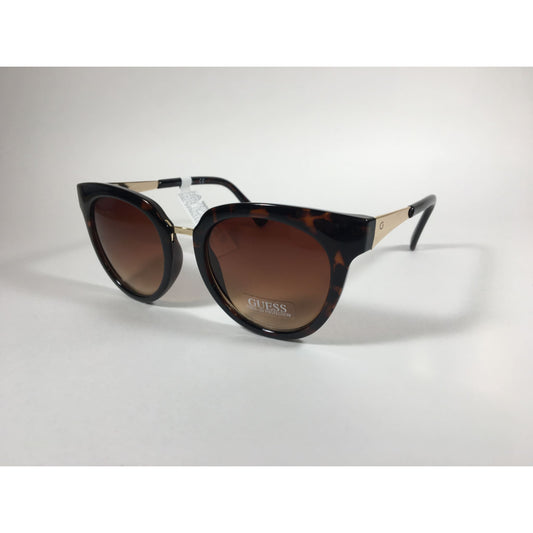 Guess Round Cat Eye Sunglasses Gold Dark Brown Tortoise Brown Gradient Lens GF0309 52F - Sunglasses