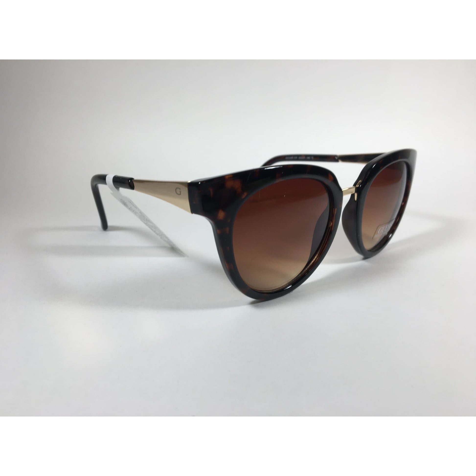Guess Round Cat Eye Sunglasses Gold Dark Brown Tortoise Brown Gradient Lens GF0309 52F - Sunglasses