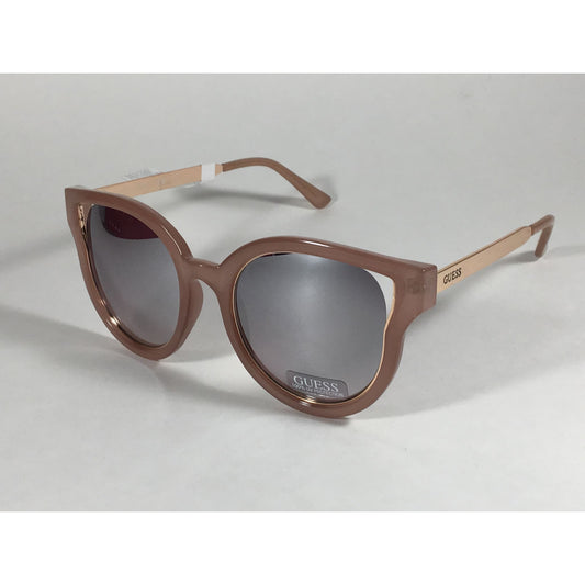 Guess Round Cat Eye Sunglasses Nude Peach Copper Gold Silver Mirror Lens Gf0323 72U - Sunglasses