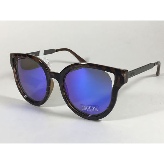 Guess Round Cat Eye Sunglasses Tortoise Gunmetal Blue Violet Mirror Lens Gf0323 53X - Sunglasses
