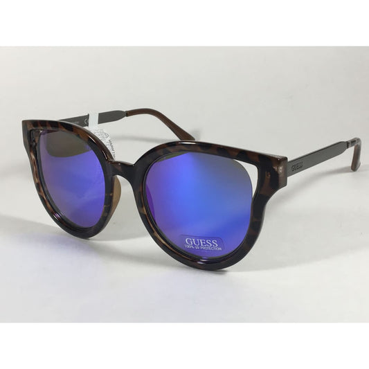Guess Round Cat Eye Sunglasses Tortoise Gunmetal Blue Violet Mirror Lens Gf0323 53X - Sunglasses